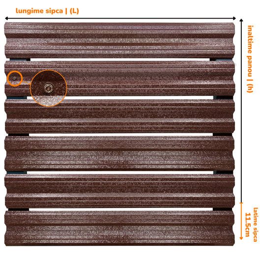 Prim-plan al modelului SIMETRICA Sipca Metalica cu finisaj de Hi-Mat în culoare Maro Caramelă RAL 8017, disponibil pe www.sipca.ro, fabricat de Top Profil Sistem.